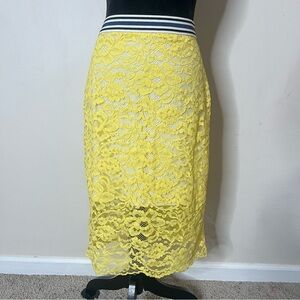 Esprit Women’s Yellow Lace Slip/Pencil Midi Skirt w/Contrast Elastic Waistband M